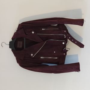 Blank NYC plum suede leather lined Moto jacket